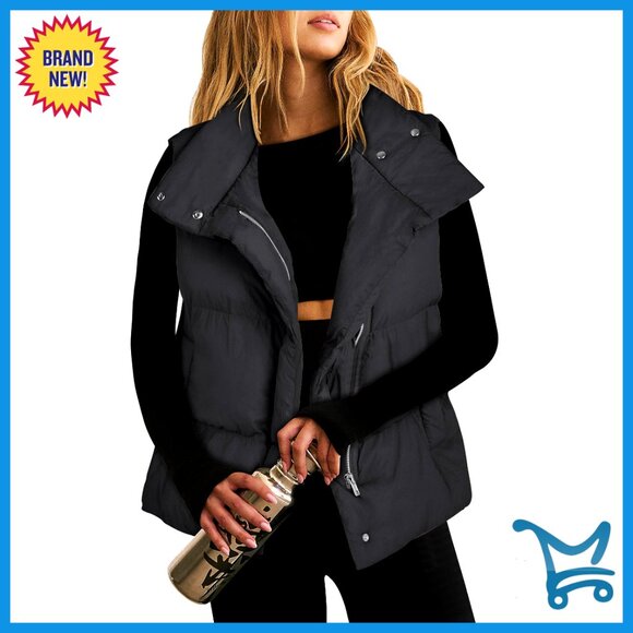 Quilted Puffer Vest Lightweight Sleeveless Jacket Stand Collar Zip Up Winter